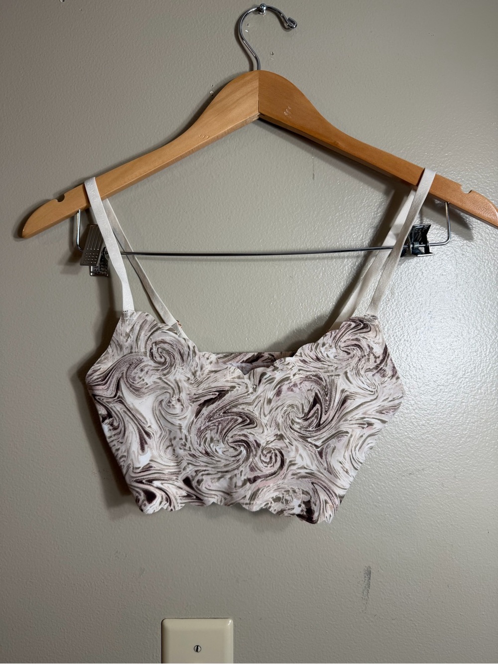 Marble Swirl Longline Bralette Crop Top Neutral Soft Girl Size S